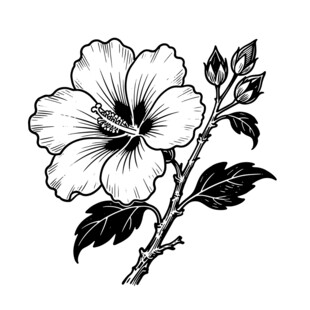 黑白木槿花图案设计