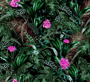 繁茂绿植与娇艳花朵图案