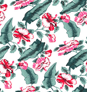 花卉绿叶水彩无缝图案