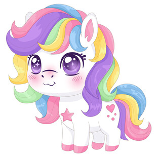 马年星星眼彩虹小白马小马驹插画