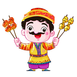 蒙古族孩童欢乐持烤肉串