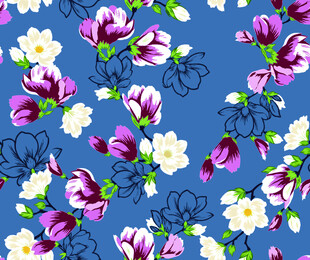 蓝色底花卉图案设计素材