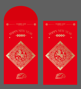 喜庆红色马年红包设计