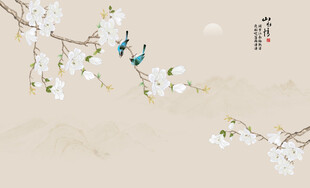 新中式工笔花鸟画背景墙