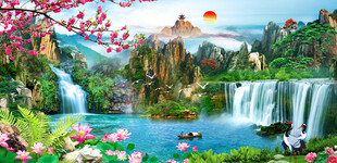 旭日东升山水风景画