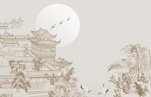 古风月夜楼阁图