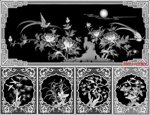 牡丹梅兰竹菊浮雕