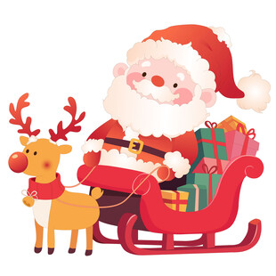 圣诞节圣诞老人坐驯鹿雪橇送礼物