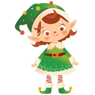 圣诞节大耳朵戴帽子圣诞精灵插画