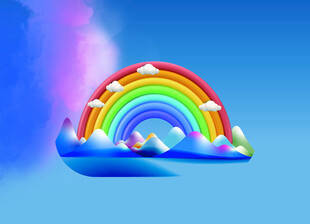 梦幻彩虹漂浮于蓝天之上