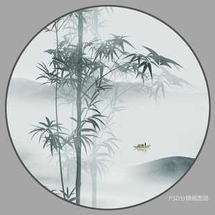 中式水墨竹子玄关画