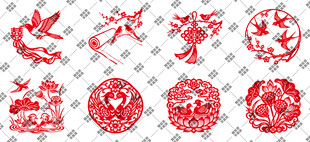 中式婚礼寓意剪纸矢量图