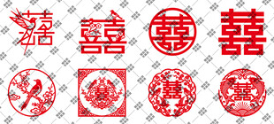 中式婚礼寓意剪纸矢量图