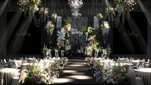 黑奢粉白花艺婚礼殿堂