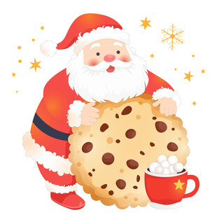 圣诞节圣诞老人吃曲奇饼干棉花糖