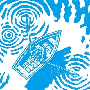 矢量手绘抽象水面划船风景插画