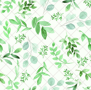 清新绿叶水彩无缝背景图