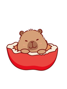 可爱水獭躺红碗中