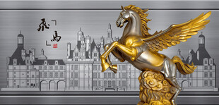 金色飞马与欧式城堡景观