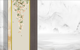 新中式花鸟山水格栅背景墙