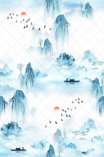 水墨山水飞鸟意境图