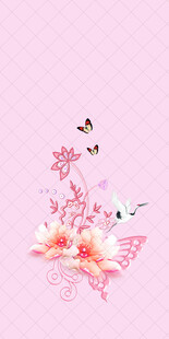 粉色花卉与飞鸟唯美画面