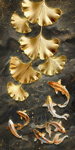 玄关银杏九鱼形象墙