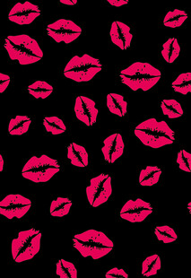 粉色唇印黑色背景图案