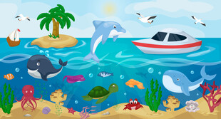 卡通海洋可爱海豚海底动物背景墙