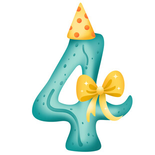 恐龙派对生日数字4倒计时插画