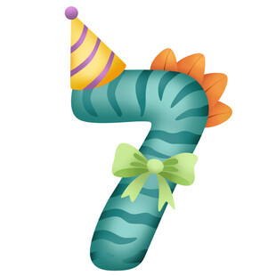 恐龙派对生日数字7倒计时插画
