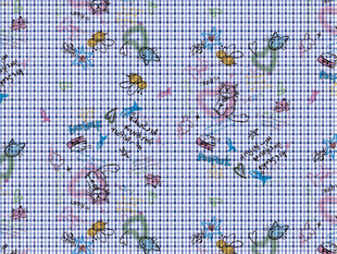 动漫图案蓝白格子布料 