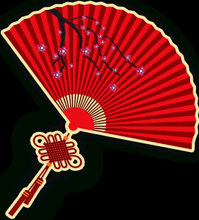 古典红色梅花折扇装饰图案