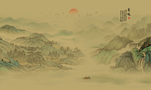 国画山水画背景墙