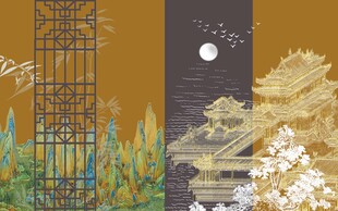 中式月夜园林景致