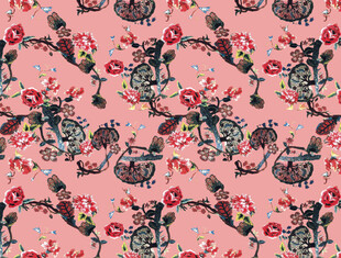 粉色花卉动物图案布料
