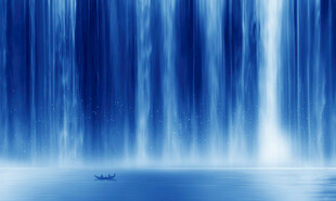 招财瀑布山水画