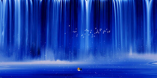 招财瀑布山水画