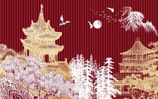 中式古风雪景建筑景观