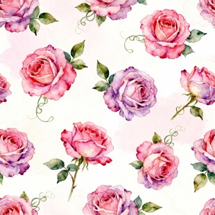 水彩玫瑰花四方连续图