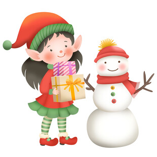 圣诞节小精灵女孩雪人礼盒童趣