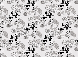 黑白花卉蝴蝶涂鸦卡通图案背景