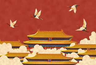 新中式故宫仿古建筑背景墙