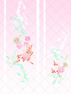 粉色花卉飞鸟装饰图案