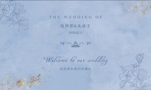 蓝色水彩婚礼签到区