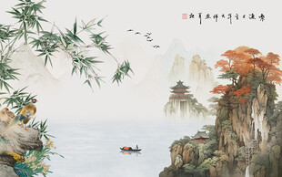 国画山水背景墙