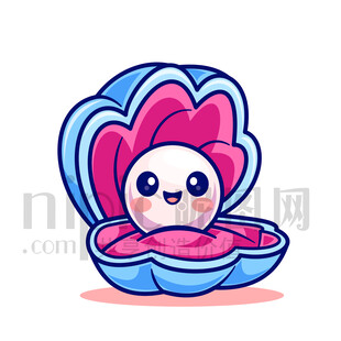 可爱贝壳中的珍珠形象