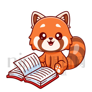 小熊猫专注看书