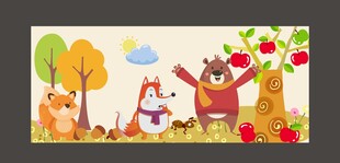 秋日森林中的可爱动物们