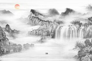 中式山水屏风画